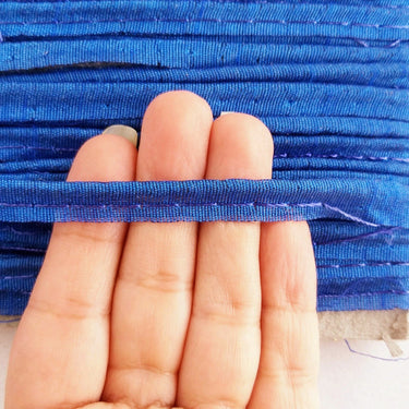 2mm Flanged Insertion Piping on 9mm Band, Blue Art Silk Fabric Trim, Cord piping Trim